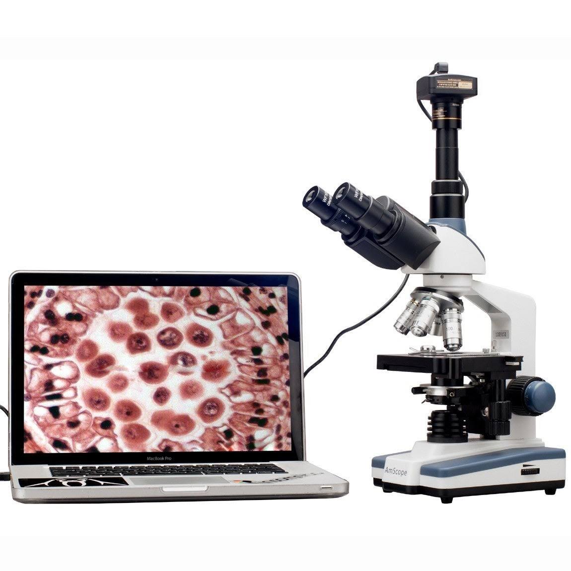 Amscope - 2000X LED Lab Trinocular Compound Microscope W 3D Mechanical Stage + 5MP Camera