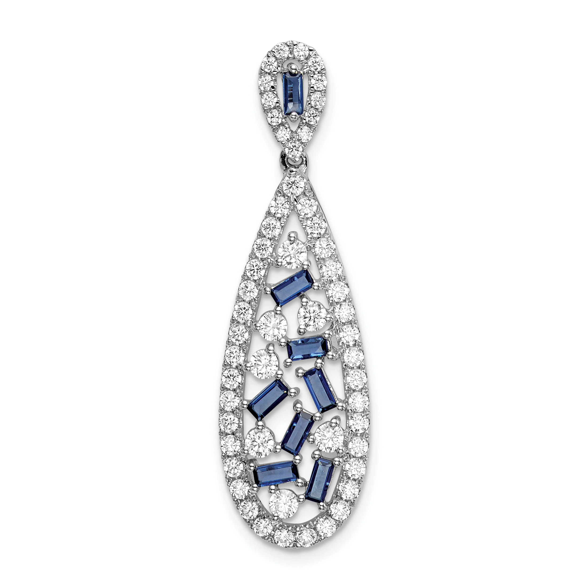 14K White Gold Lab Grown Diamond SI1/SI2, G H,  Cr Sapphire Teardrop Pe