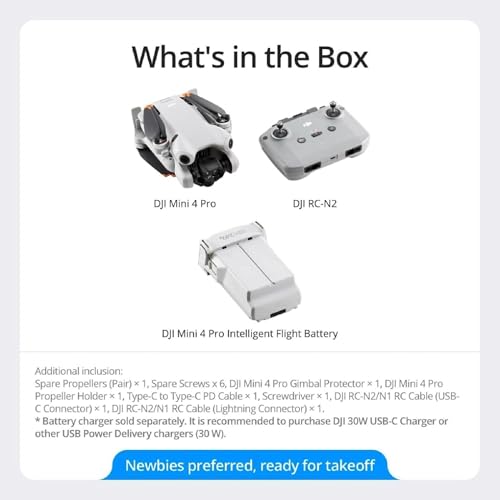 DJI Mini 4 Pro (DJI RC-N2), Drones with Camera for Adults 4K, Under 0.549 lbs/249 g, 34 Mins Flight Time, 20km Max Video Transmission Distance
