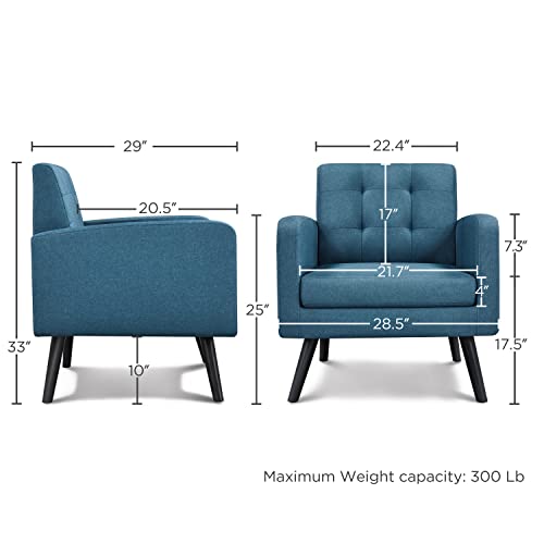 Yaheetech Mid-Century Accent Chairs, PU Leather Modern Upholstered Living Room Chair