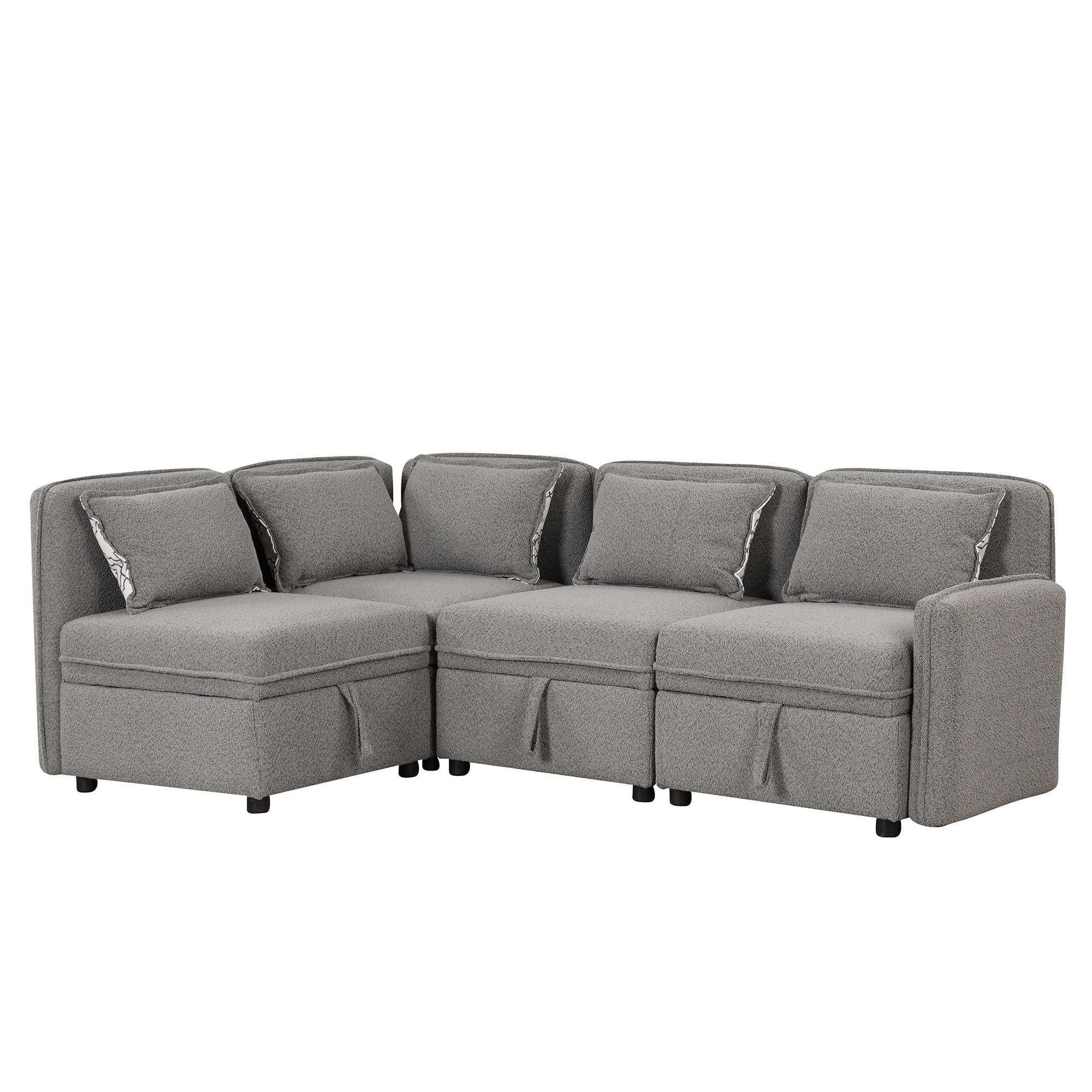 122.8" Convertible Modular Minimalist Sofa Free Combination 4 Seater Sofa Chenille Fabric Sectional sofa with 5 Pillows for Living Room, Office