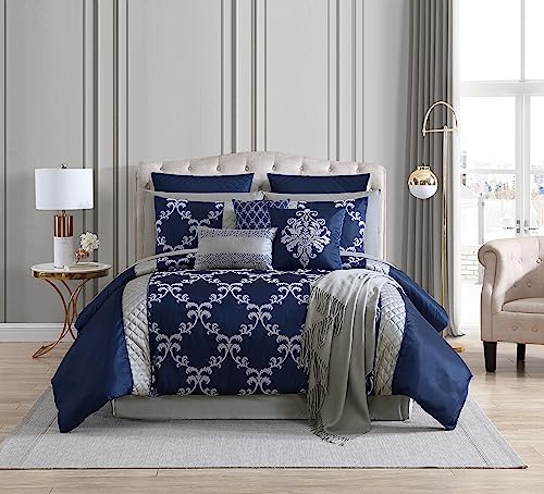 Riverbrook Home 100% Polyester Comforter Set, Queen, Hillcrest - Ivory/Gold, 9 Piece Set