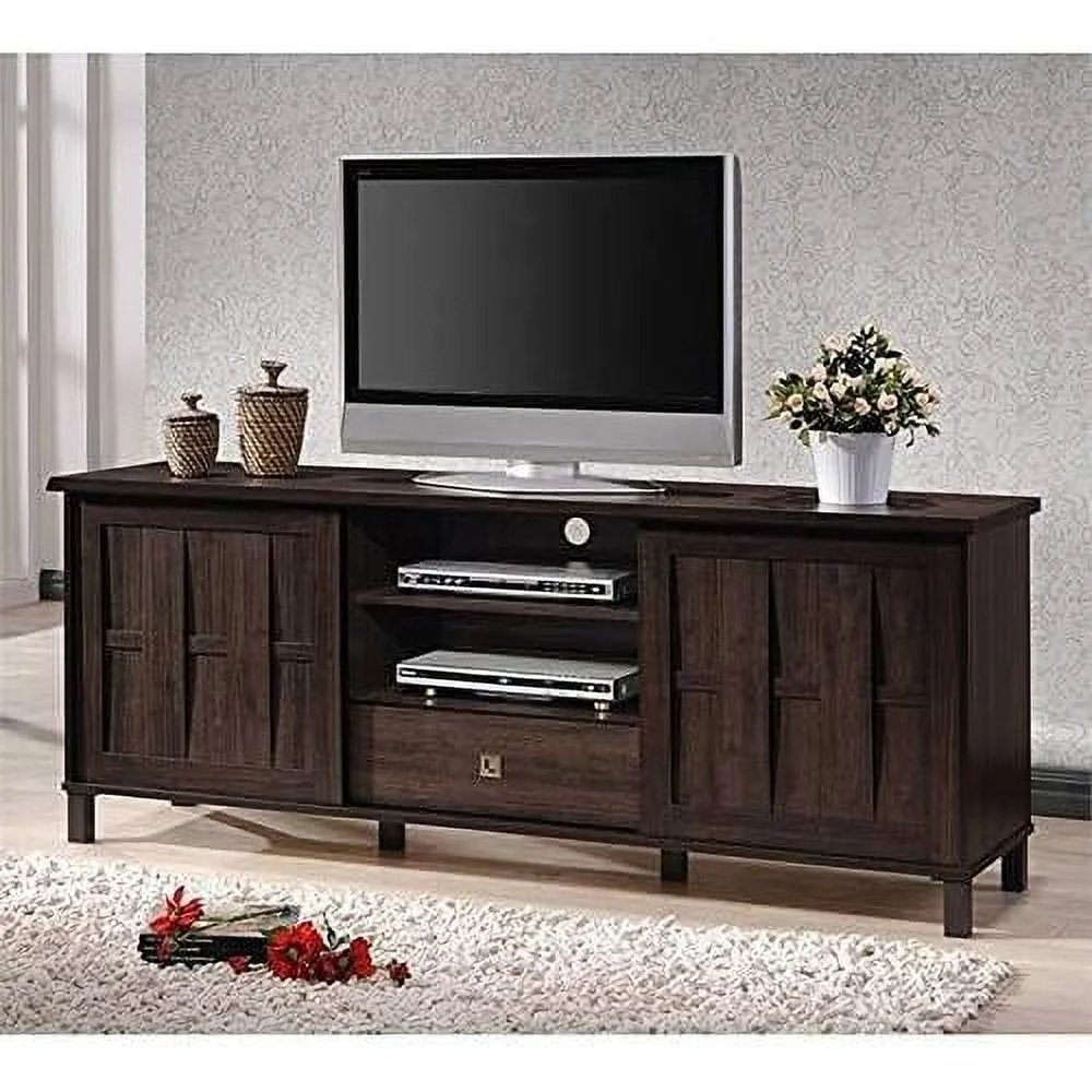 TV Stand Console Entertainment Center In Dark Brown