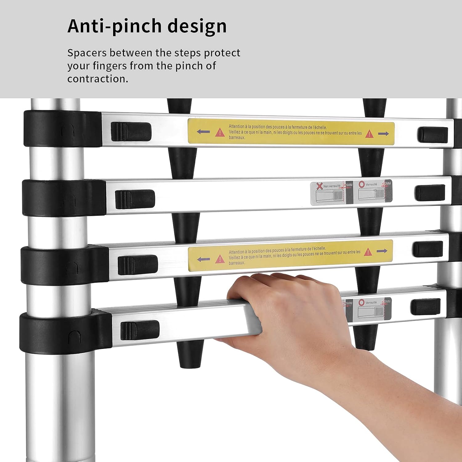 STEPTECH Telescoping Ladder 9.5 ft Aluminum Telescopic Extension Ladder Anti-Pinch Collapsible Ladders for Home Lightweight Compact Portable Ladder