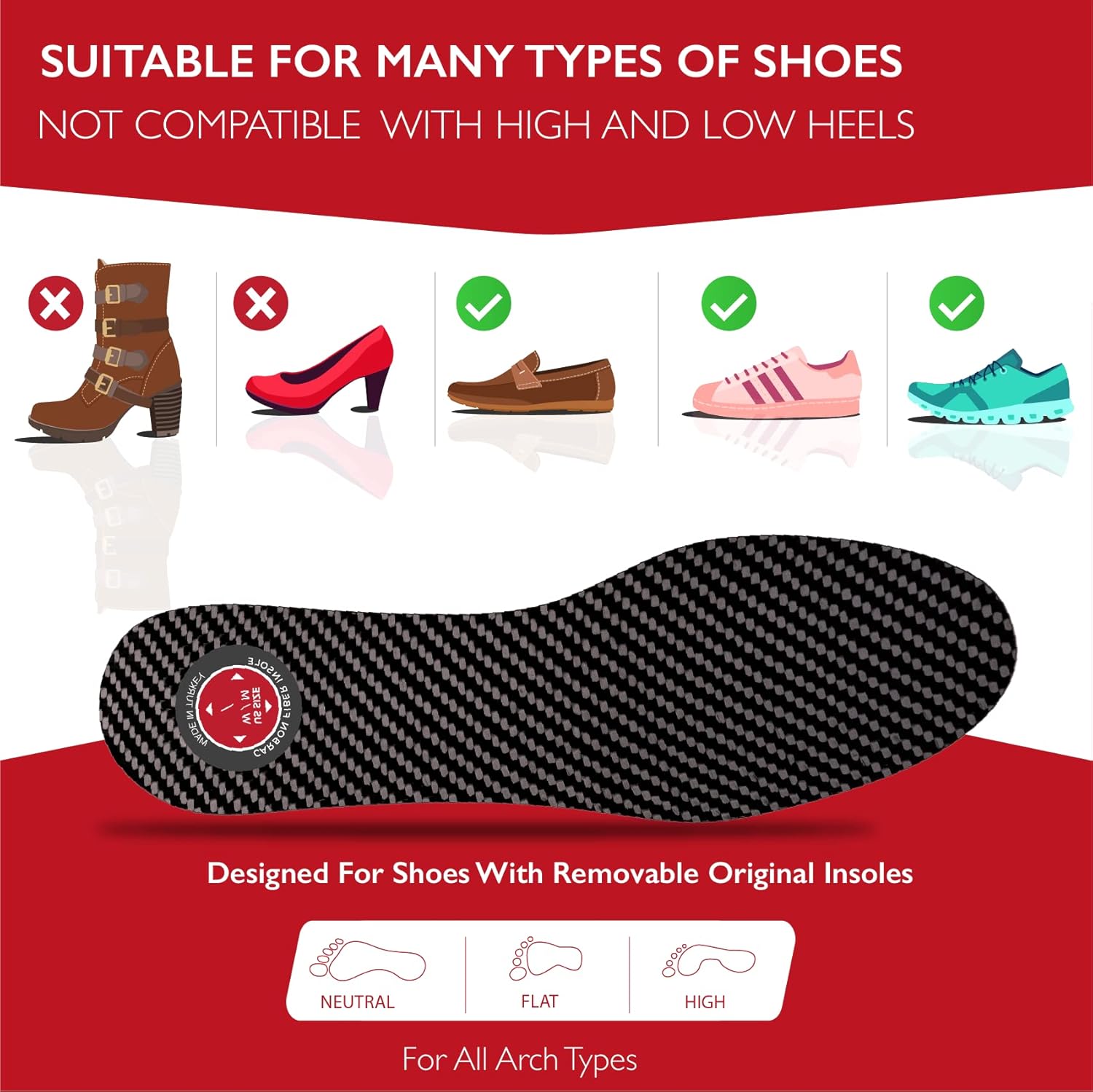 TEGA Carbon Fiber Insole (1 Pair) - for Turf Toe, Foot Fractures, Hallux Rigidus and Limitus - Rigid Shoe Insert for Sports, Hiking, Trekking
