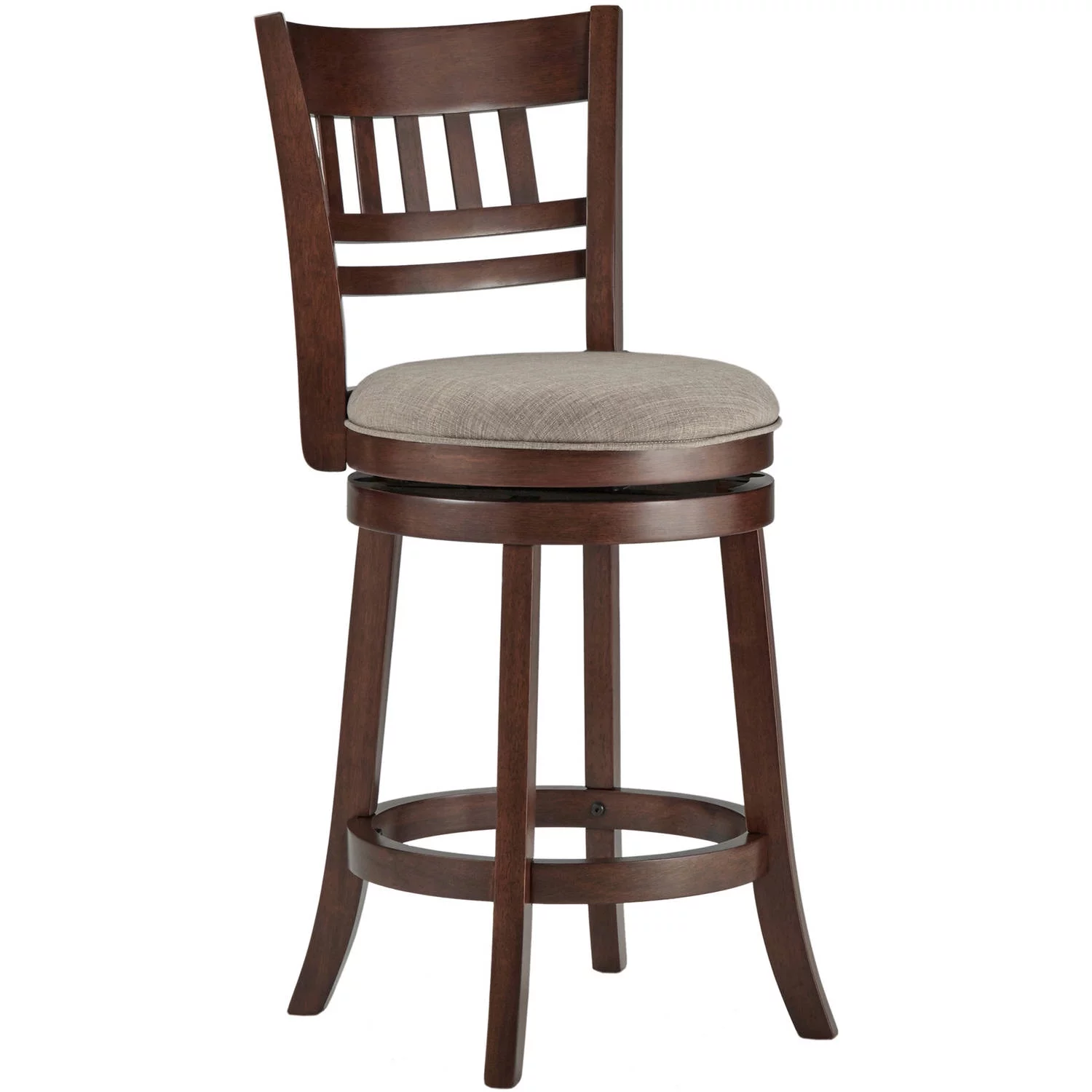 Weston Home Vertical Design Swivel Dark Cherry Finish Wood Counter Height Stool, Gray Linen