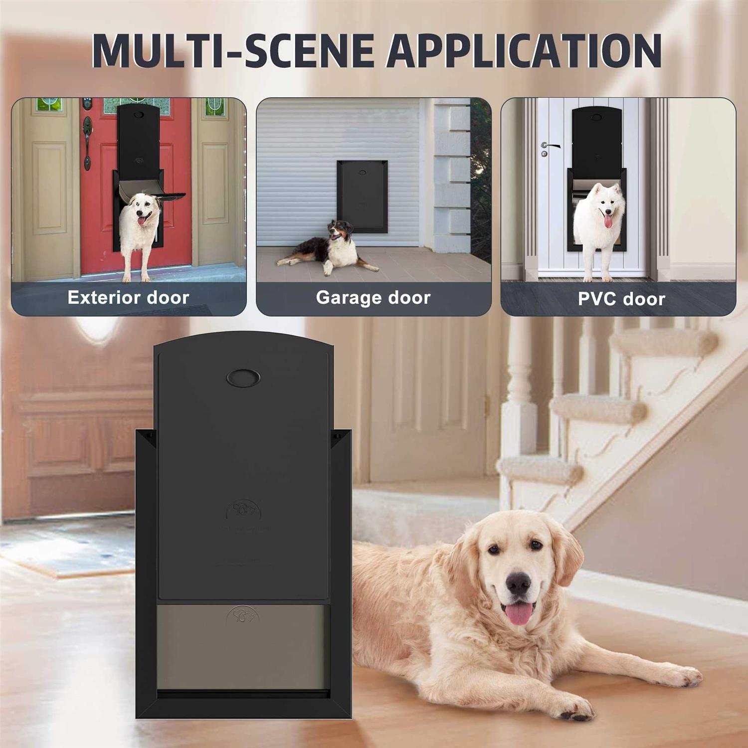 hardlight weatherproof dog door with sliding lock panel, tunnel adjustable, double flap dog door and cat door, strong and dur