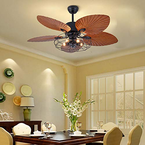 TOWOHIPPKI 52'' Tropical Ceiling Fans with 5 Palm Leaf Blades, 52 Inch Palm Leaf Fanlight with with Light and Remote