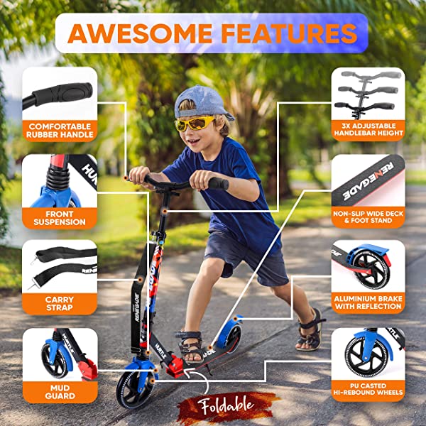 Hurtle Scooter &ndash; Scooter for Teenager &ndash; Kick Scooter &ndash; 2 Wheel Scooter with Adjustable T-Bar Handlebar &ndash