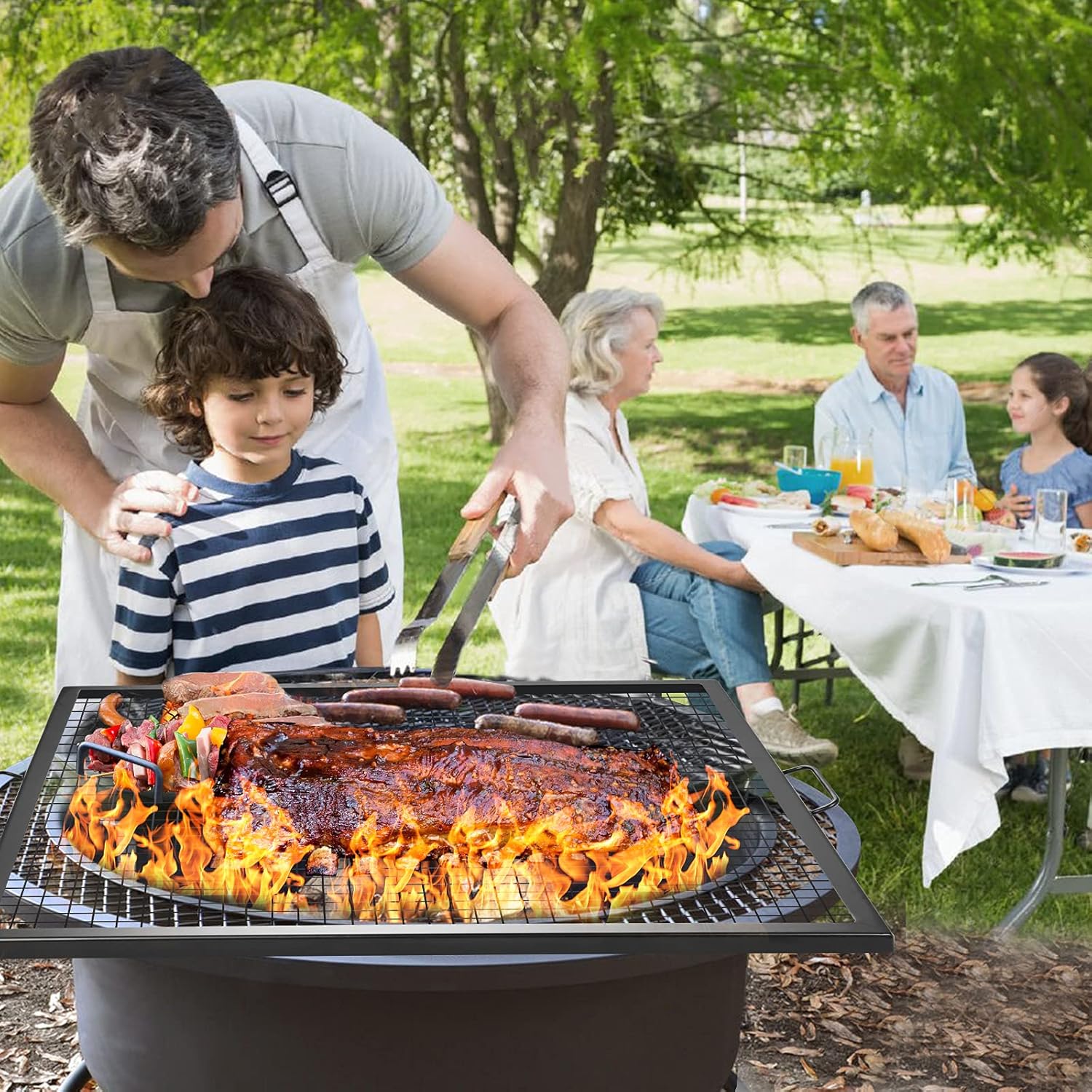 Square Fire Pit Cooking Grill Grate,36×36inch Outdoor Campfire BBQ Rack, Campfire Grill Grate Portable