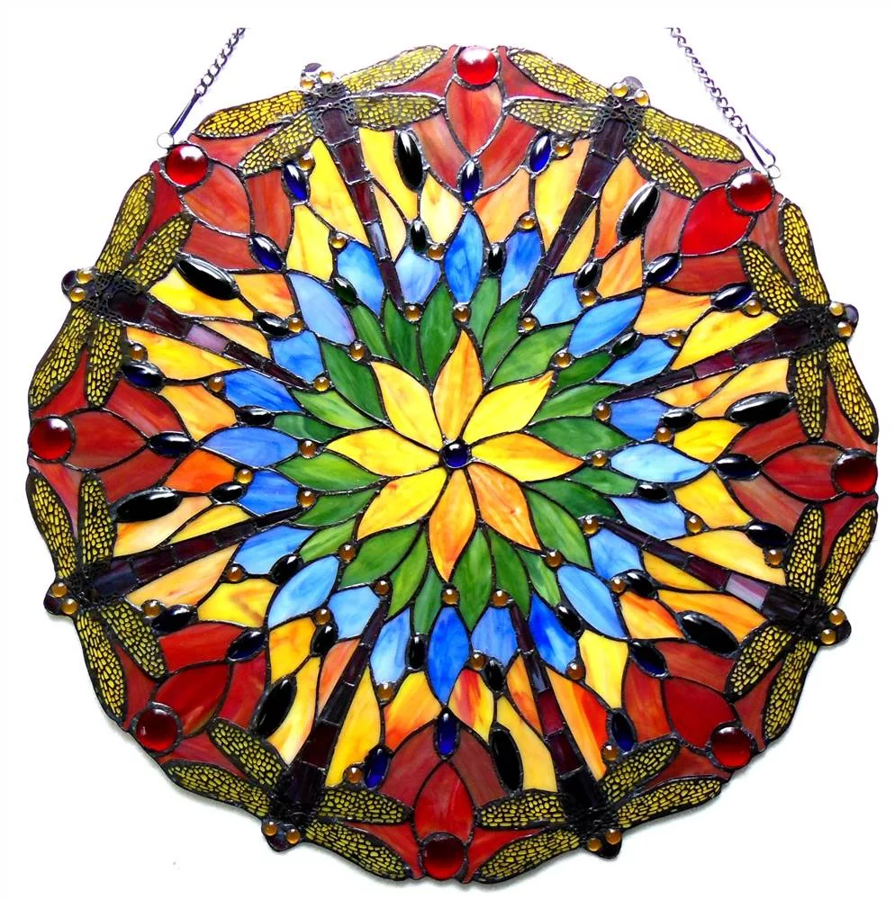 CHLOE Lighting HAWKERS Tiffany-glass Dragonfly Window Panel 24"