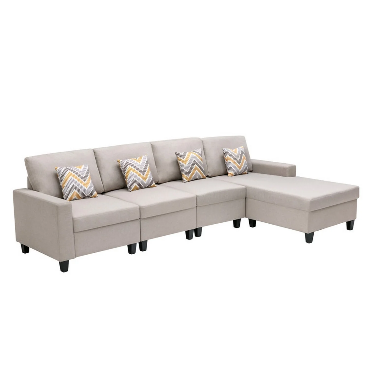Lini 4 Piece L Shape Sectional Sofa with Reversible Chaise - Beige Linen