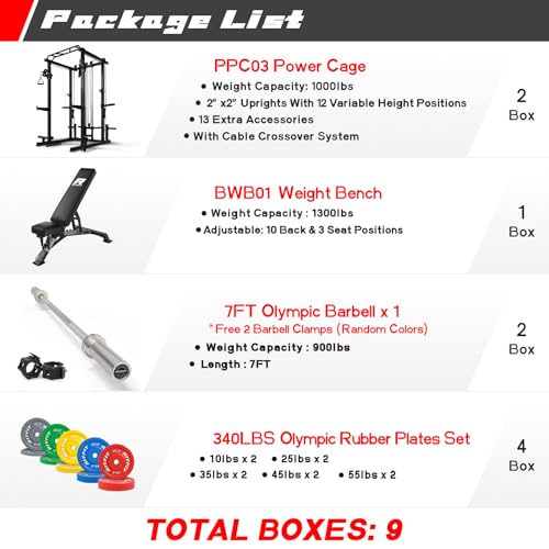 RitFit Multi-Function Squat Rack Power Cage PPC03 with Cable Crossover System, 1000LBS Capacity Power Rack and Packages with Optional Weight Bench