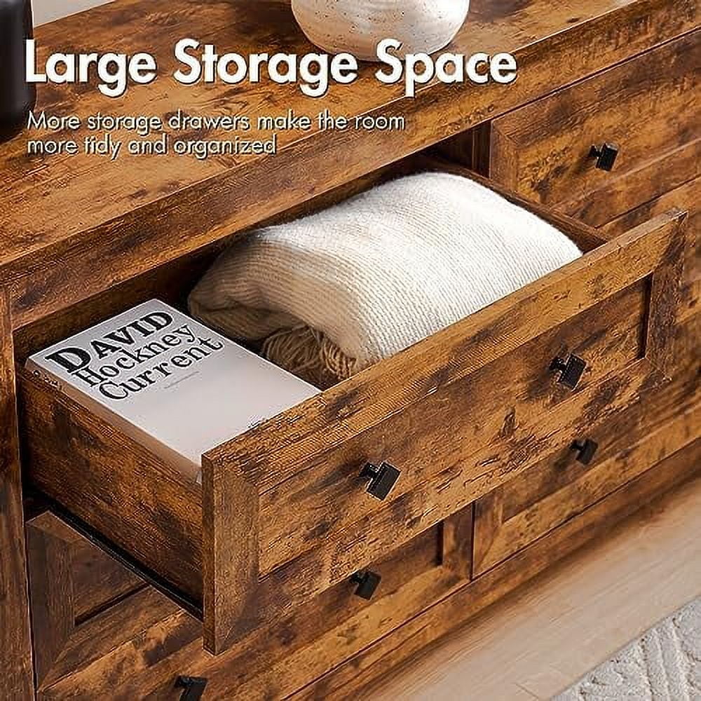HOOMHIBIU 6 Drawers Dresser for Bedroom  Farmhouse Wood Chest of Drawers with Vintage Grain Texture  Drawer Double Dresser for Bedroom  Living Room