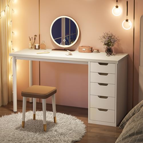 Tribesigns 47 inches Vanity Desk with 5 Drawers, Rustic Brown Makeup Vanity Table Dressing Table with Storage, Modern Simple Computer Desk for Women