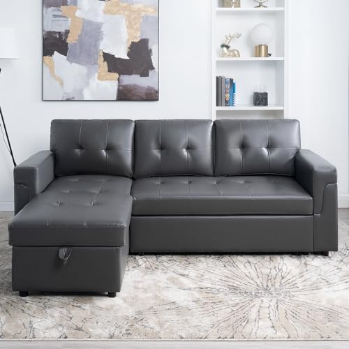 Naomi Home Reversible Sleeper Sectional Sofa Storage Chaise Velvet/Dark Gray
