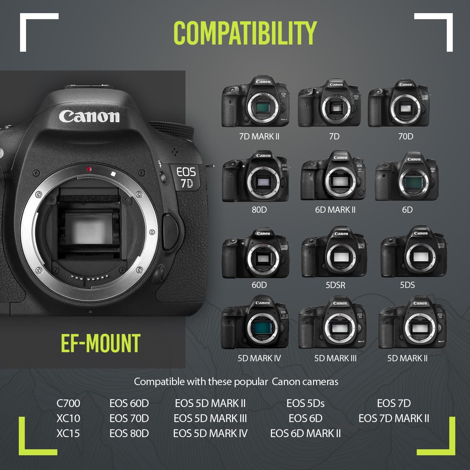 High-Power 500mm/1000mm f/8 Manual Telephoto Lens for Canon EOS 80D, 90D, Rebel T3, T3i, T5, T5i, T6i, T6s, T7, T7I, T8I, SL3, 60D, 70D, 5D, EOS5D IV