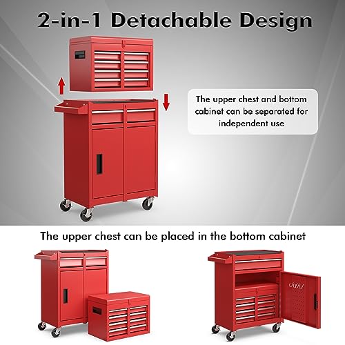 Goplus Rolling Tool Chest, 5-Drawer Tool Box Organizer w/Lockable Wheels & Sliding Drawers & Detachable Top & Adjustable Shelf