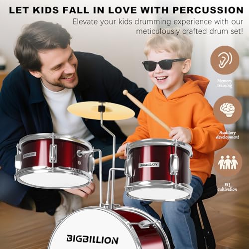 Drum Set for Kids, 3-Piece 14'' Beginner Kids Drum Kit Junior Drum Set with Bass Tom Snare Drum with Adjustable Throne, Cymbal, Pedal