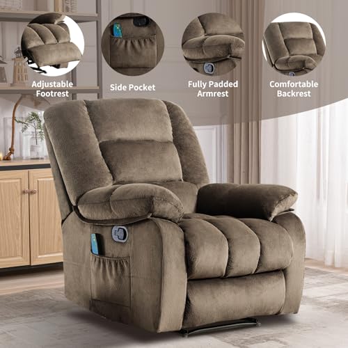 Massage Recliner Chair with Heat and Massage, Soft Fabric Ergonomic Manual Reclining Chairs