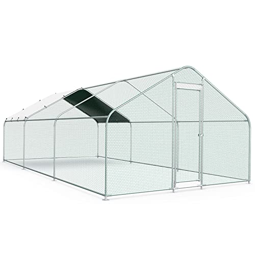 10x20FT Large Metal Chicken Run with Roof, Walk-in Poultry Cage Chicken Coop Runs House for Yard with Waterproof Cover