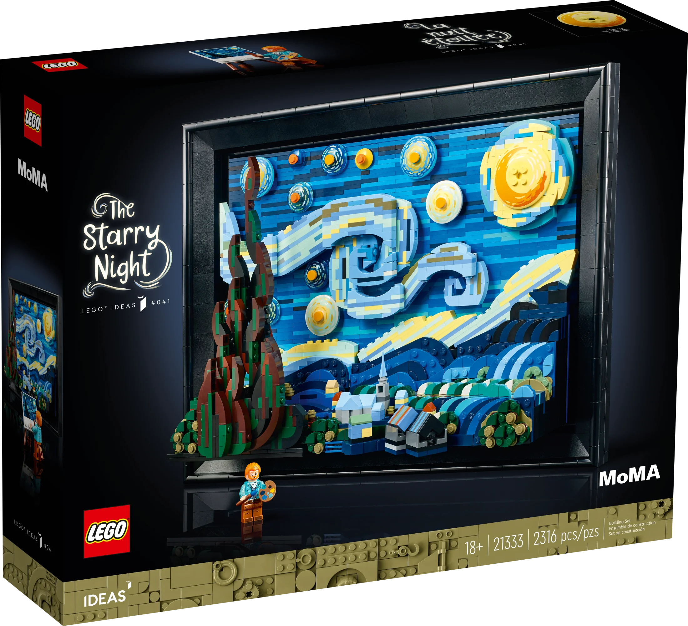 LEGO Ideas Vincent Van Gogh The Starry Night, Unique 3D Wall Art for Home D&eacute;cor or Table Display with Artist Minifigure