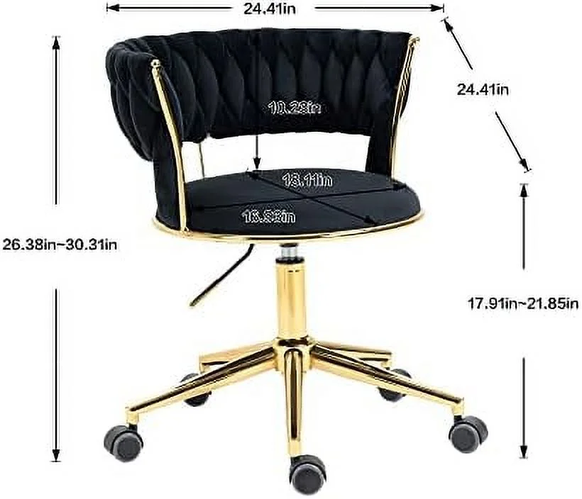 Velvet Office Desk Chair with Hand Woven Backrest  ° Swivel