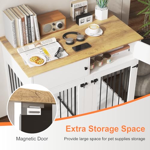 Dog Crate Furniture for 2 Dogs, 41 Inch Double Dog Cage with Removable Divider, Wooden Dog Cage, Dog Kennel Indoor with 2 Doors for Medium/Small Dogs