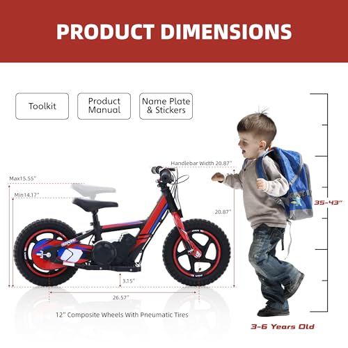 OLALA Electric Dirt Bike for Kids Aged 3-6, 170W Racing Grade Electric Motorcycle, New Aluminum Frame with 2 Power Modes, 24V Detachable Battery