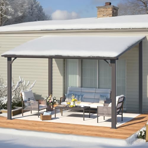 AECOJOY 10&rsquo; x 10&rsquo; Gazebo, Wall Mounted Gazebos Pergola on Clearance, Outdoor Patio Lean to Gazebo Awnings for Deck, Porch