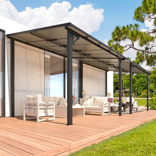 AECOJOY 10&rsquo; x 10&rsquo; Gazebo, Wall Mounted Gazebos Pergola on Clearance, Outdoor Patio Lean to Gazebo Awnings for Deck, Porch