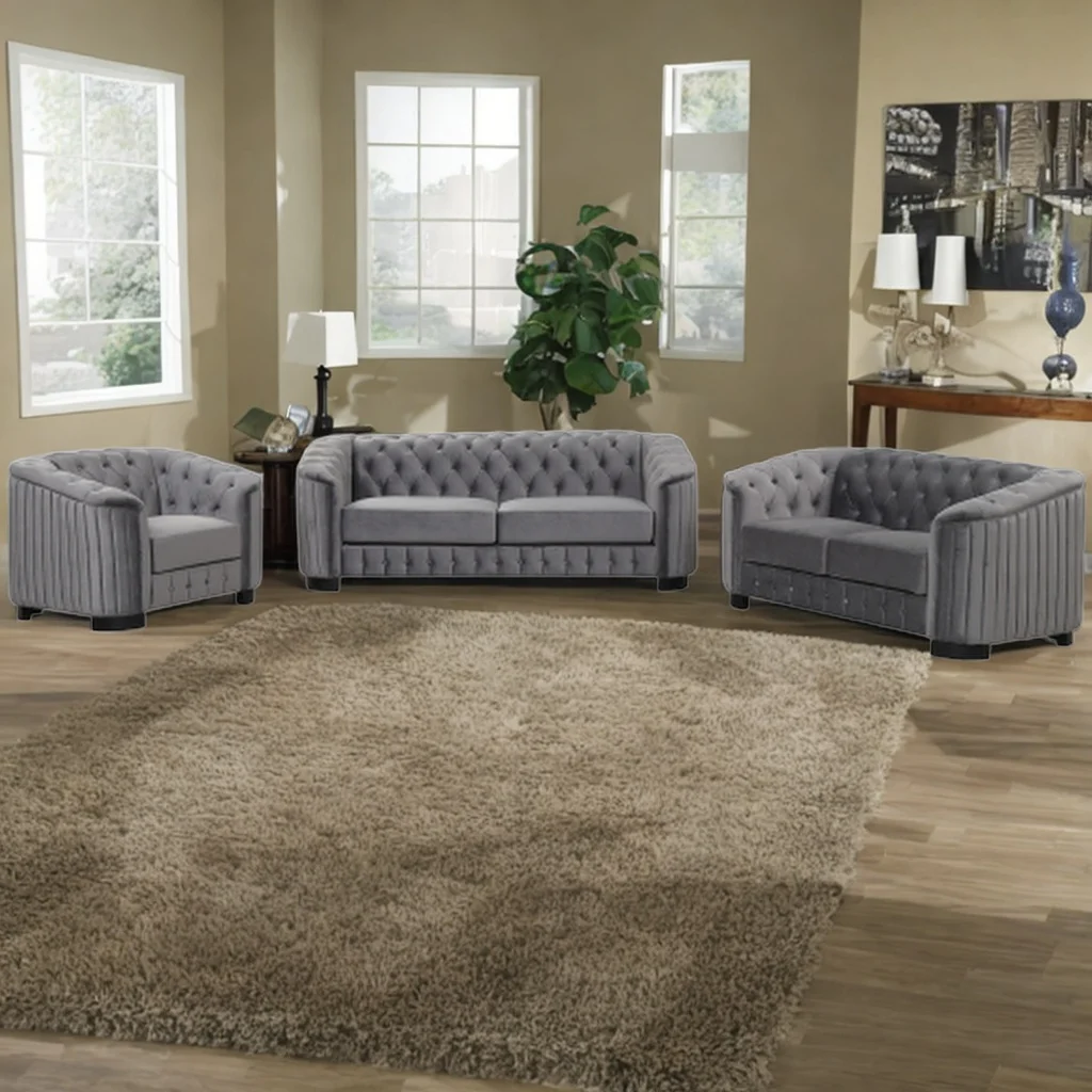 Modern 3-Piece Sofa Sets with Rubber Wood Legs,Velvet Upholstered Couches Sets Including Three Seat Sofa
