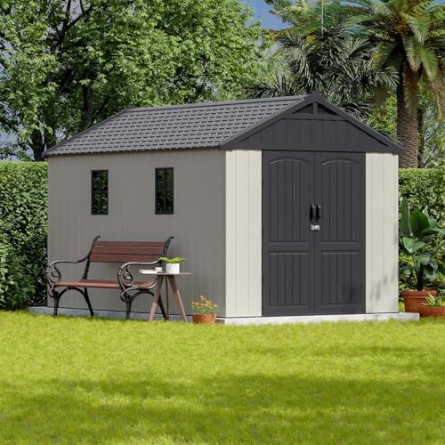 Patiowell 8 x 12 FT Plastic Outdoor Storage Shed with Floor, Resin Shed with Window and Lockable Door for Garden, Backyard, Tool Storage Use