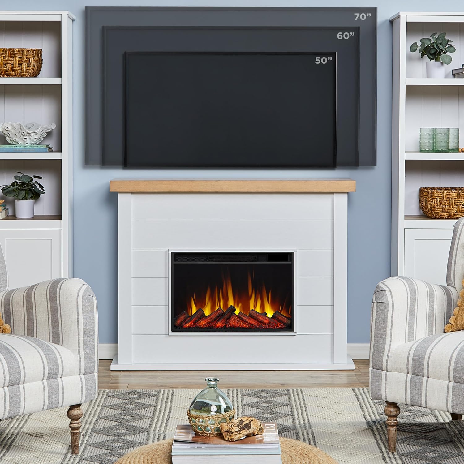 Real Flame Marshall 49" Slim Electric Fireplace with Mantel for Living Room or Bedroom, Replaceable Fireplace Insert Heater
