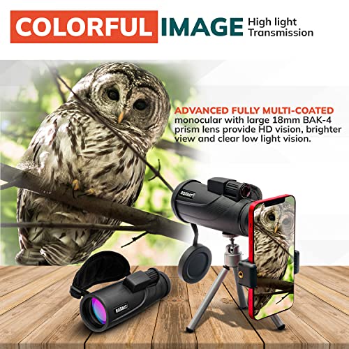 Roxant Falcon Monocular Telescope for Smartphone - 10x42 High Definition BAK4 Prism Focusing Scope - Monoculars for Adults - Includes Monocular
