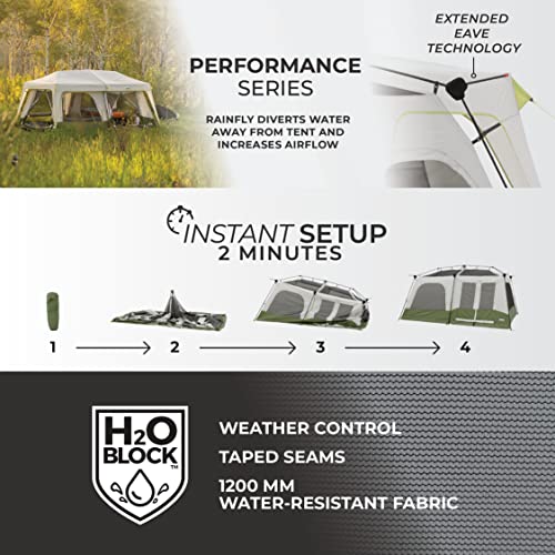CORE Instant Cabin Tent | Multi Room Tent for Family | Large Pop Up Tent with Organization for Outdoor Camping Accessories | 4 Person / 6 Person / 8