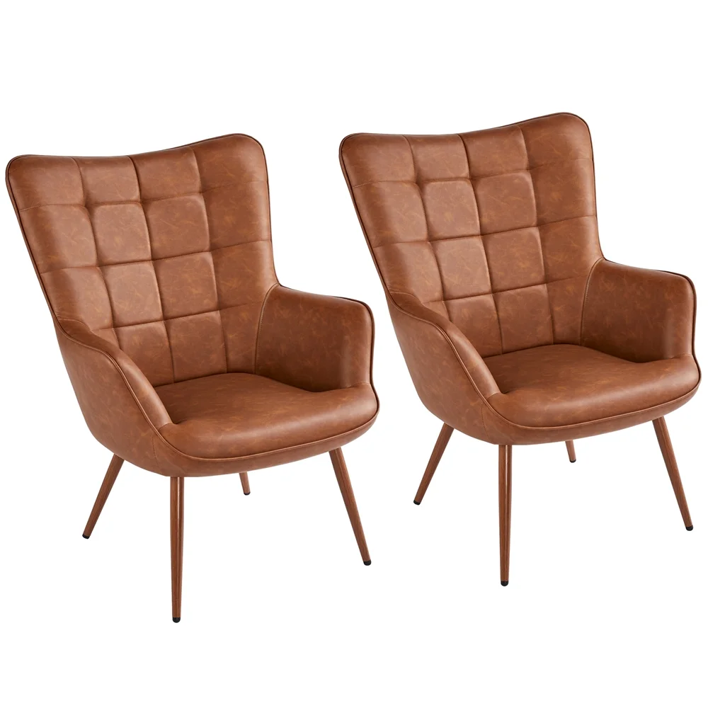 Easyfashion Contemporary Faux Leather Chair, Brown
