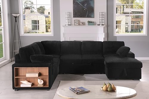 Eafurn 6 Seater Oversized U Shaped Sleeper Sectional Sofa Pull Out Couch Bed