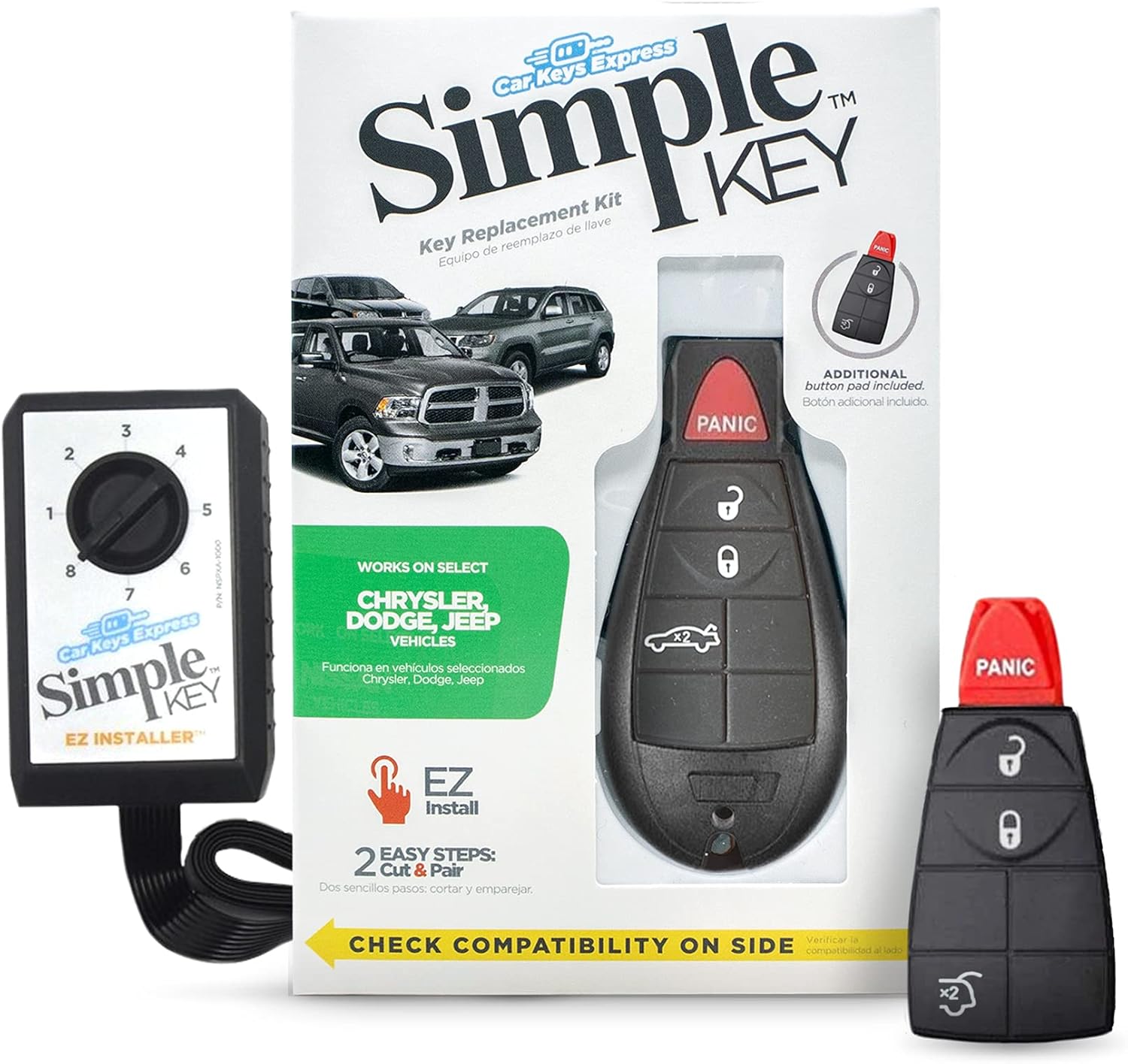 Simple Key, Key Fob and Key Programmer with Interchangeable 4 Button Keypads, Key Replacement Kit
