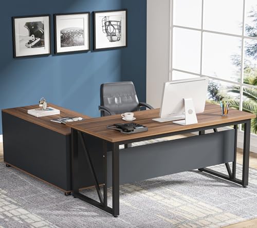 Tribesigns 63 inches Executive Desk and 47" lateral File Cabinet, L-Shaped Computer Desk Home Office Furniture Set with Drawers and Storage Shelves