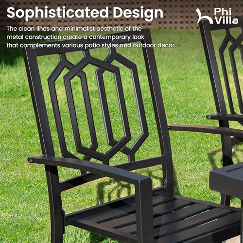 PHI VILLA Stackable Wrought Iron Patio Dining Chairs - Set of 2 Black Outdoor Chair Bistro Metal Chairs, Support 300 LBS