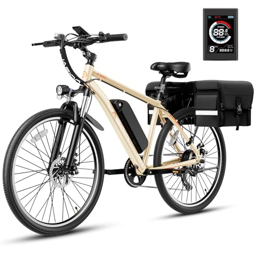 Jasion EB5 Electric Bike for Adults with Peak 500W Brushless Motor, 40Miles 20MPH Commuting Electric Mountain Bike with 360Wh Removable Battery