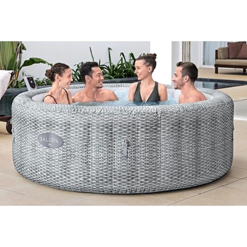 Bestway SaluSpa St Moritz Large Round AirJet 7 Person Inflatable Hot Tub Portable Outdoor Spa with 180 Soothing AirJets and Cover, Brown
