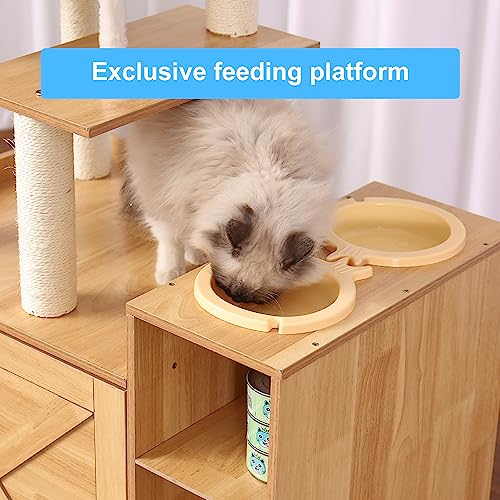 Hey-brother Cat Tree with XL Litter Box Enclosure, All-in-one Cat Tower for Indoor Cats with Large Hammock, Bed, Food Station, Scratching Posts