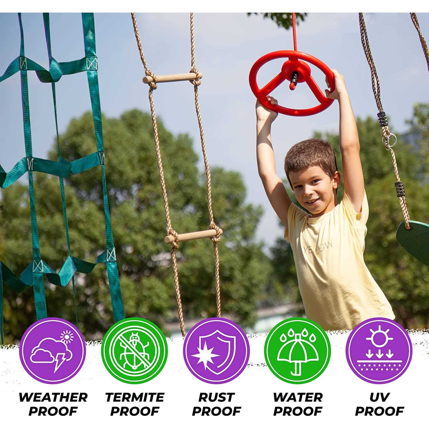 Trailblaze Ninja Warrior Hanging Obstacle Course for Kids 50 Feet Ninja Slackline Set with Tree Protectors - Sports Supplies Online Store