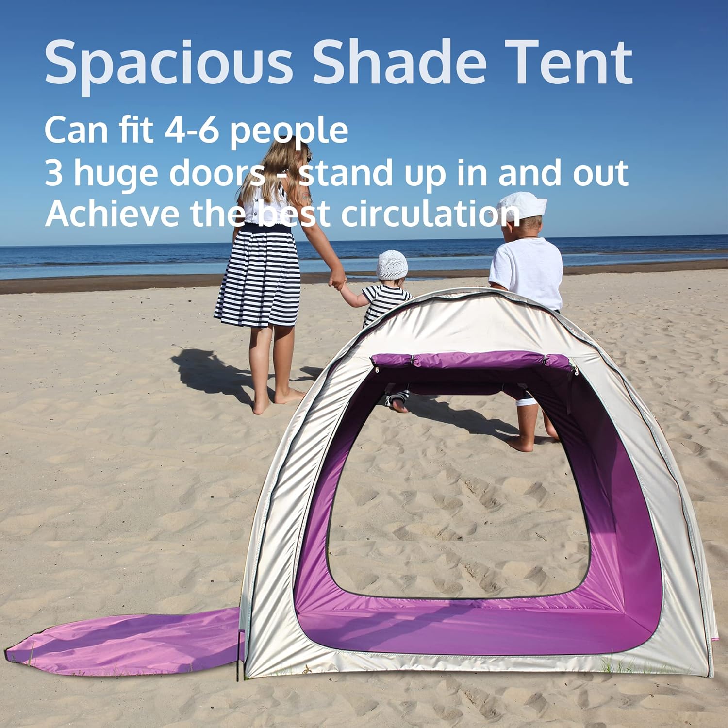 Attachable Beach Tent Sun Shelter 4 Person Heat and Light-Blocking UPF50+ UV Protection Sun Shade Easy Setup for A Family Vacation