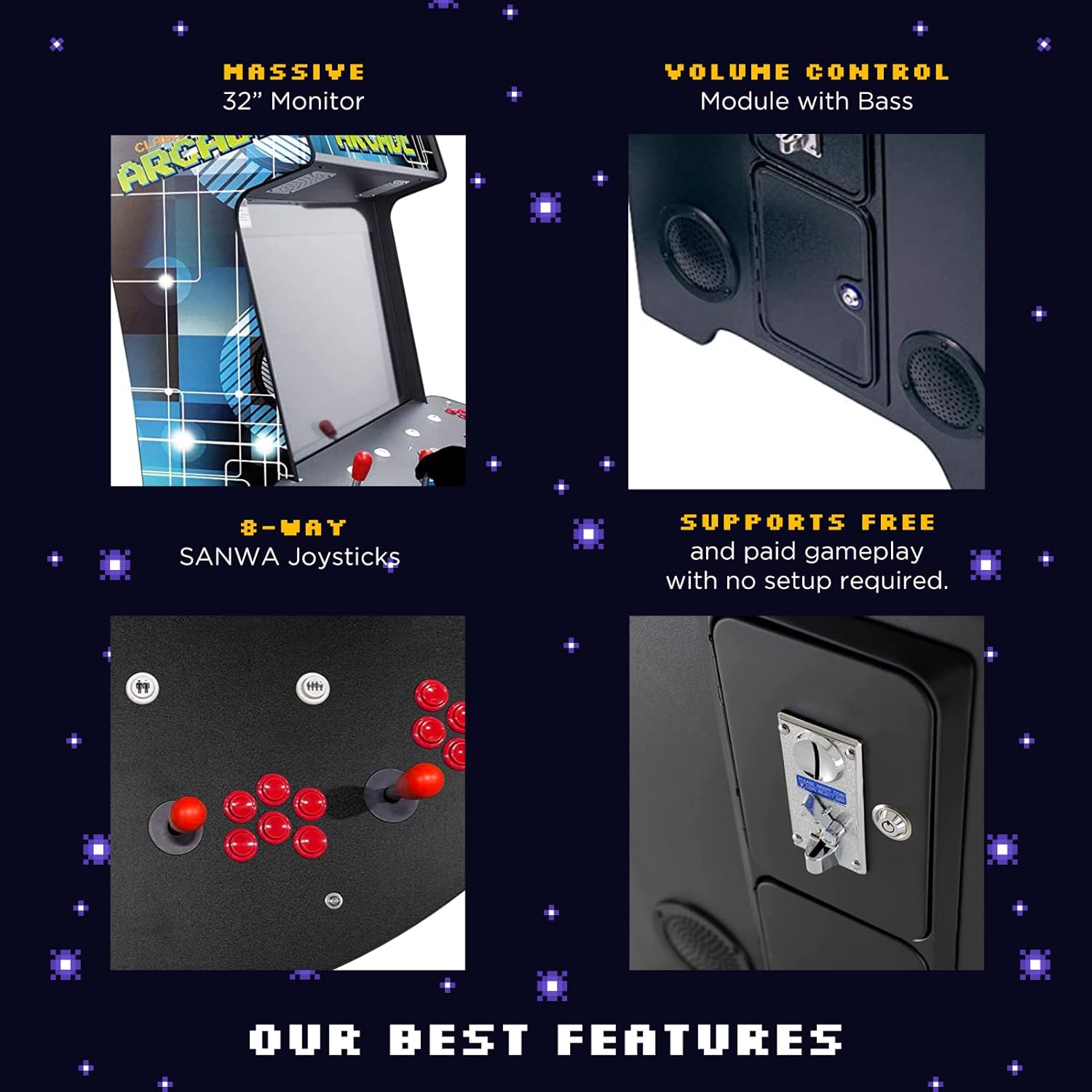 Creative Arcades Slim Full Size Stand-Up Commercial Grade Arcade Machine | 4 Player | 4500 Games | 32" LCD Screen | 4 Sanwa Joysticks | Trackball | 2