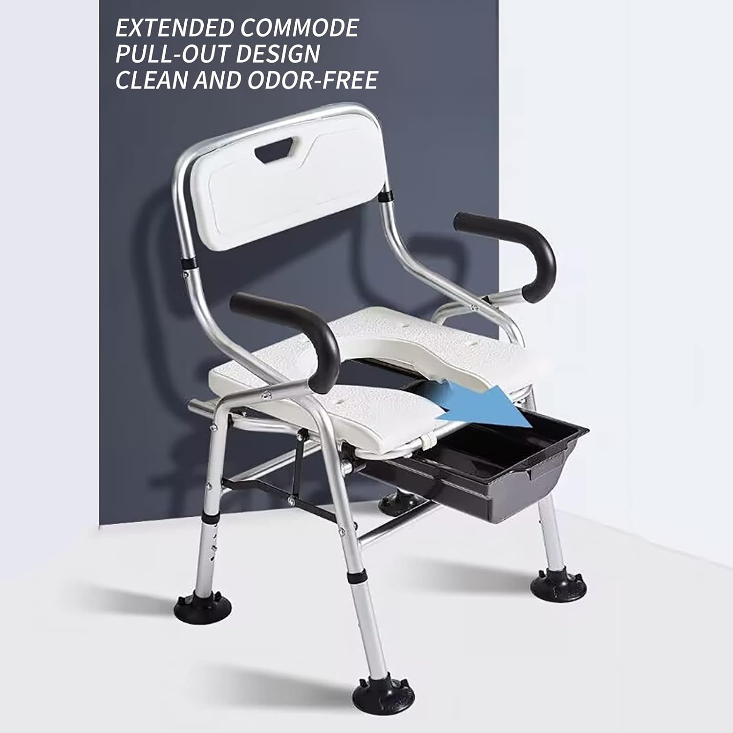 KOHARA Lightweight Foldable Shower Toilet Chair Height Adjustable Elderly Toilet Shower Chair Bedside Commode Chair for Toilet with Arms and Backrest