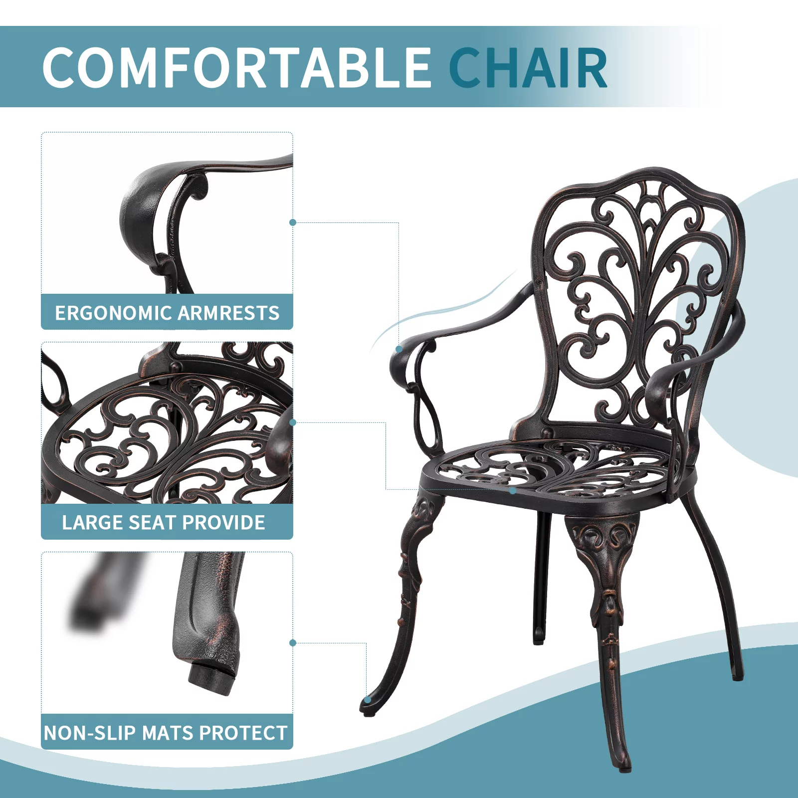 Withniture 3-Piece Bistro Table and Chairs Set of 2 Outdoor Furniture Patio Bistro Set, Bronze