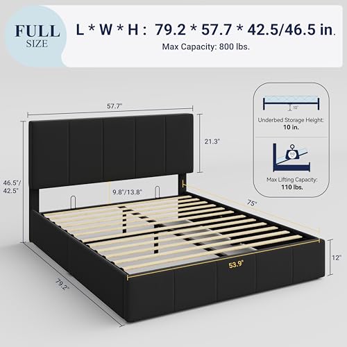 Allewie Queen Size Velvet Lift Up Storage Bed Frame, Vertical Channel Tufted Headboard, Hydrualic Underneath Storage, Upholstered Platform Bed
